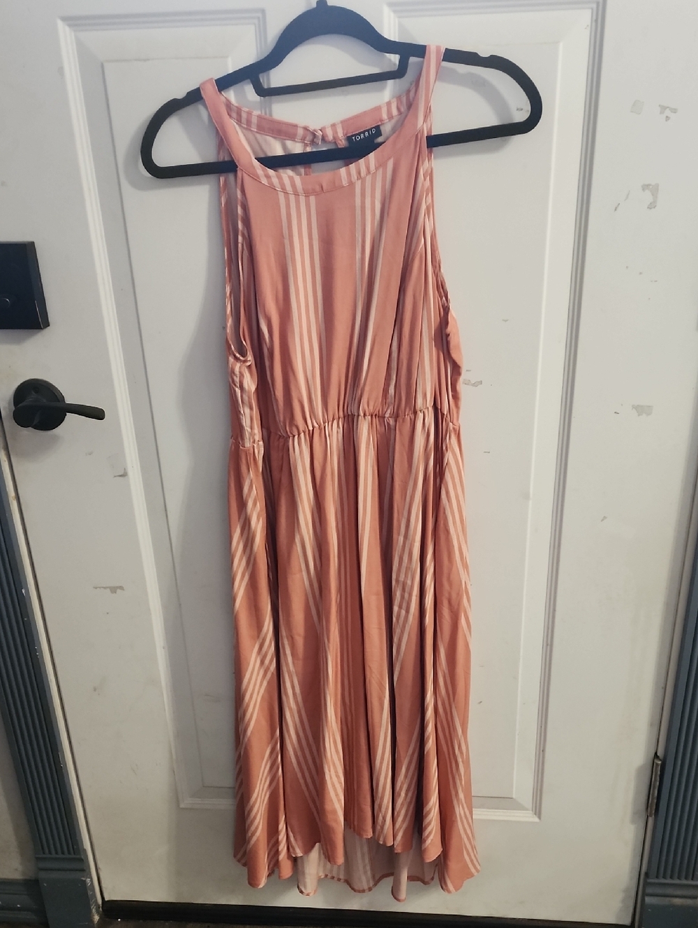 Salmon Striped Sleeveless Midi Dress